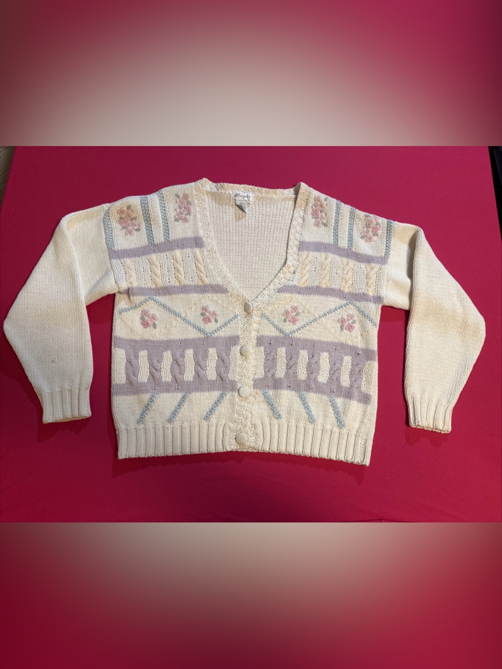Margules Cream Knit Women's Sweater Cardigan- Small